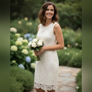 Daisy Fuentes Women's Ivory Sleeveless Floral Lace Midi Dress Size Medium